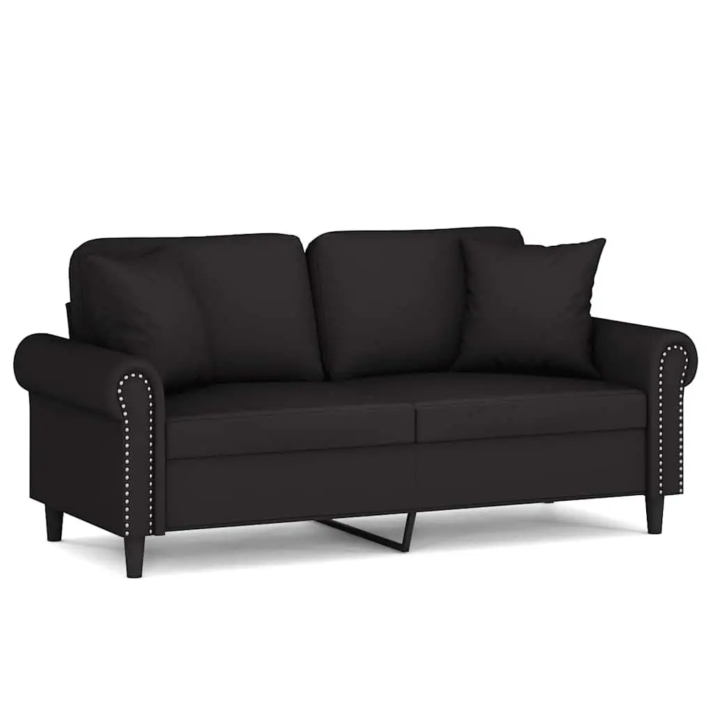 2-Seater Sofa Black Velvet 140cm Modern Lounge Couch with Throw Pillows
