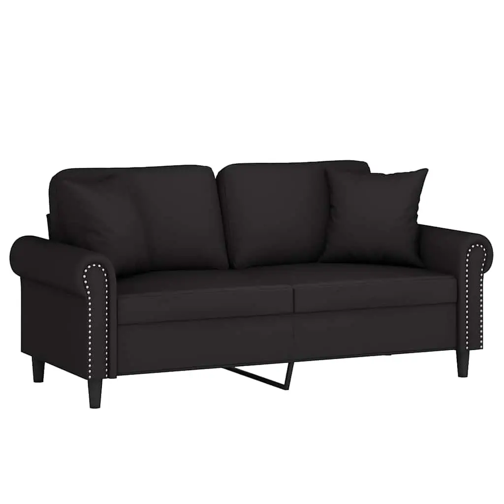 2-Seater Sofa Black Velvet 140cm Modern Lounge Couch with Throw Pillows