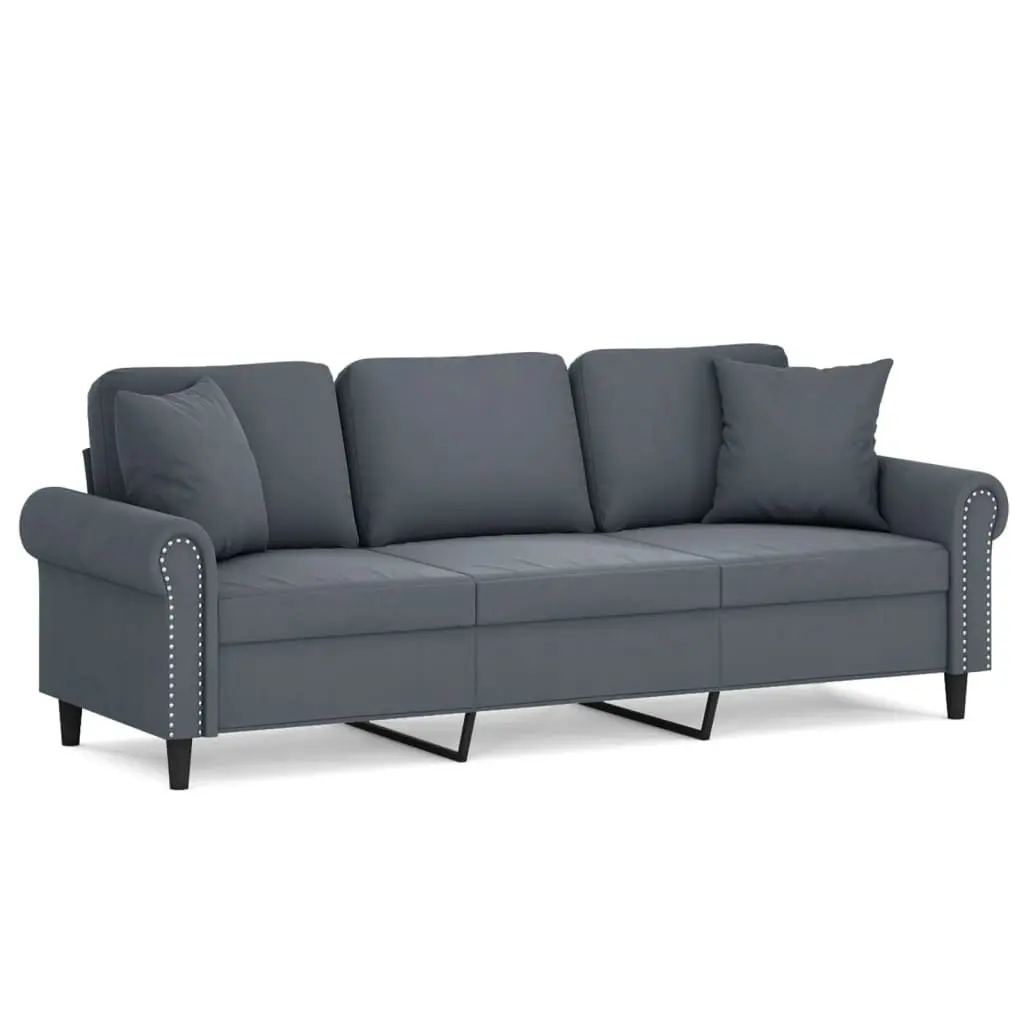 3-Seater Sofa Modern Velvet Upholstery Grey 180cm