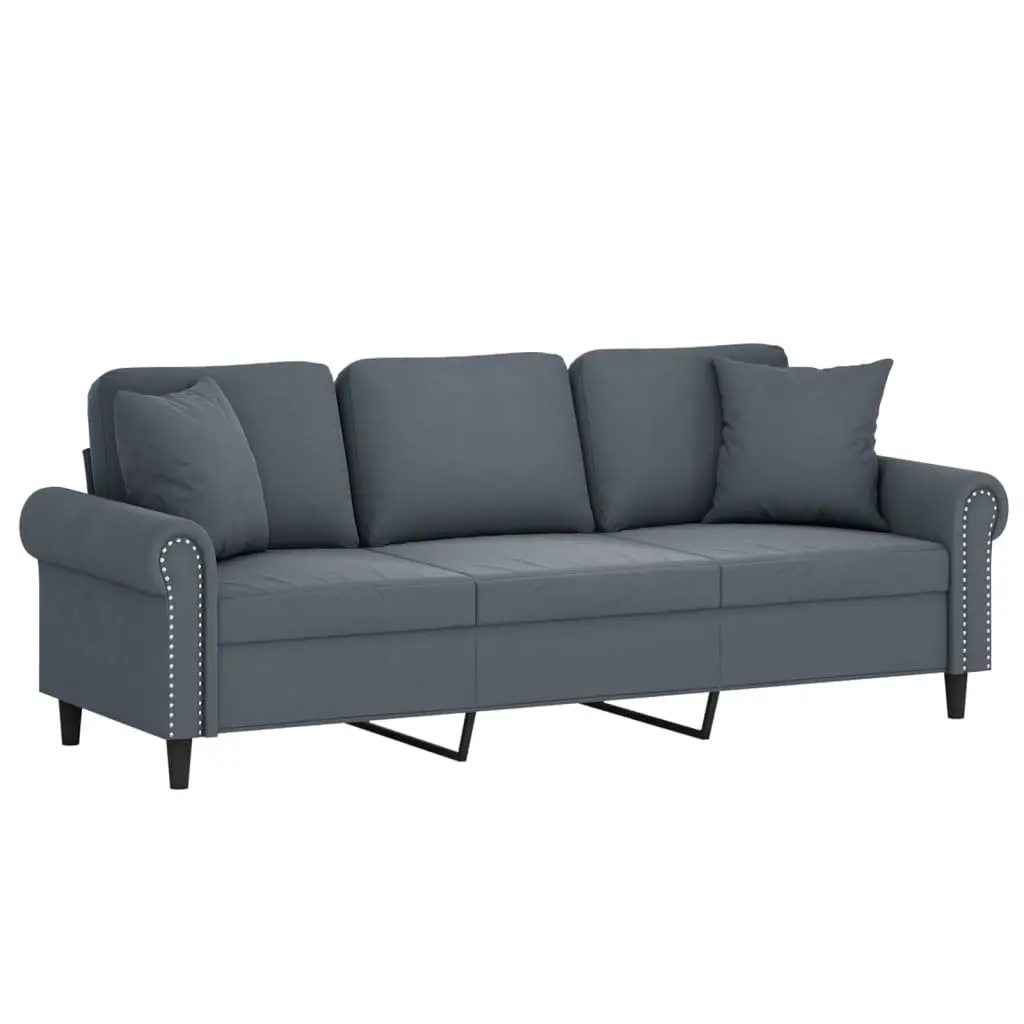 3-Seater Sofa Modern Velvet Upholstery Grey 180cm