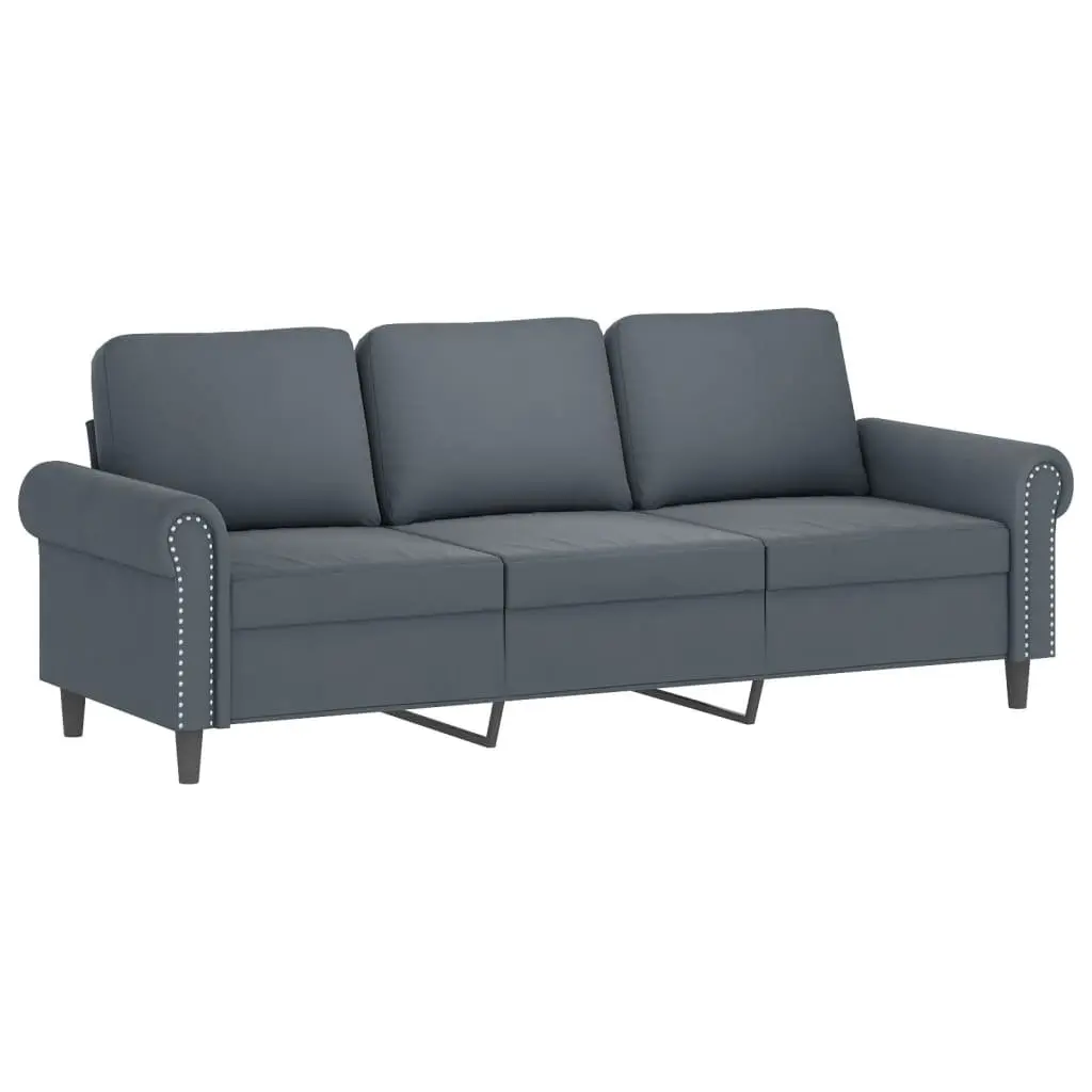 3-Seater Sofa Modern Velvet Upholstery Grey 180cm