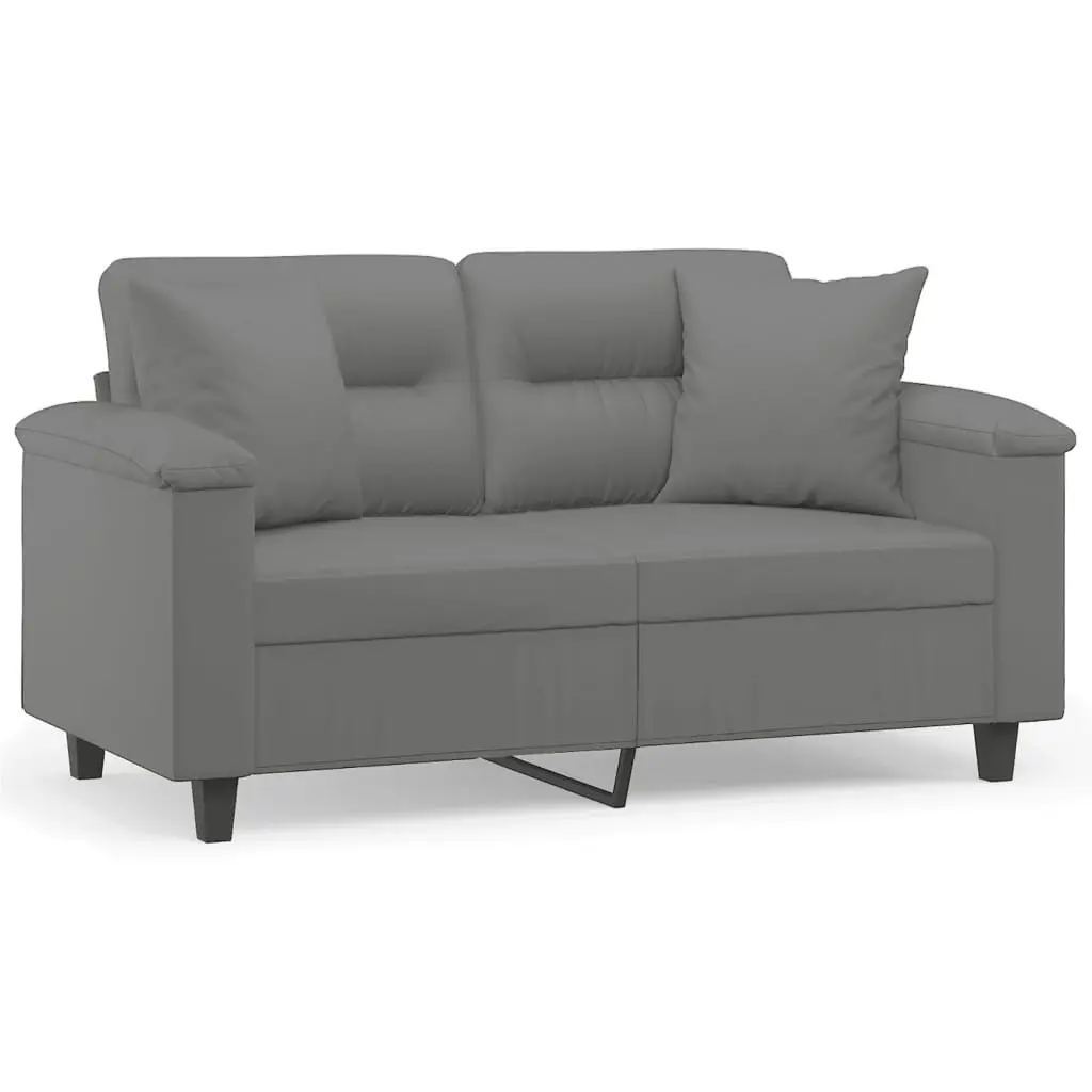 2-Seater Sofa Grey Modern Design Throw Pillows Comfortable Lounge Seat