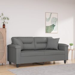 Your Stylish 2-Seater Grey Microfibre Sofa with Pillows