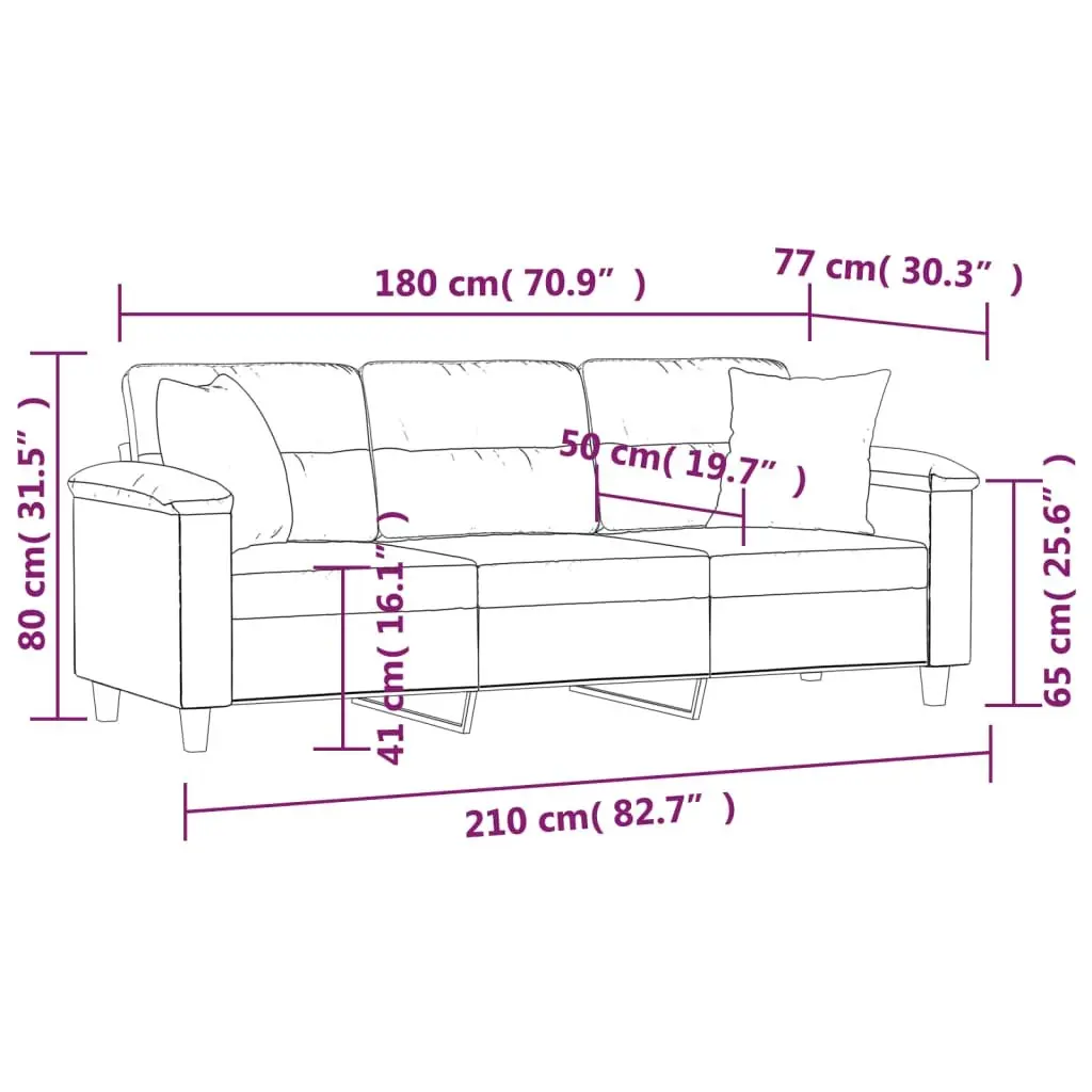 3-Seater Sofa in Grey with Pillows