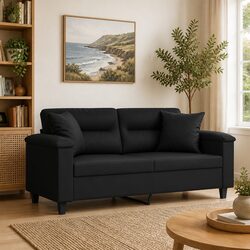 Your Perfect 2-Seater Black Faux Leather Couch Awaits