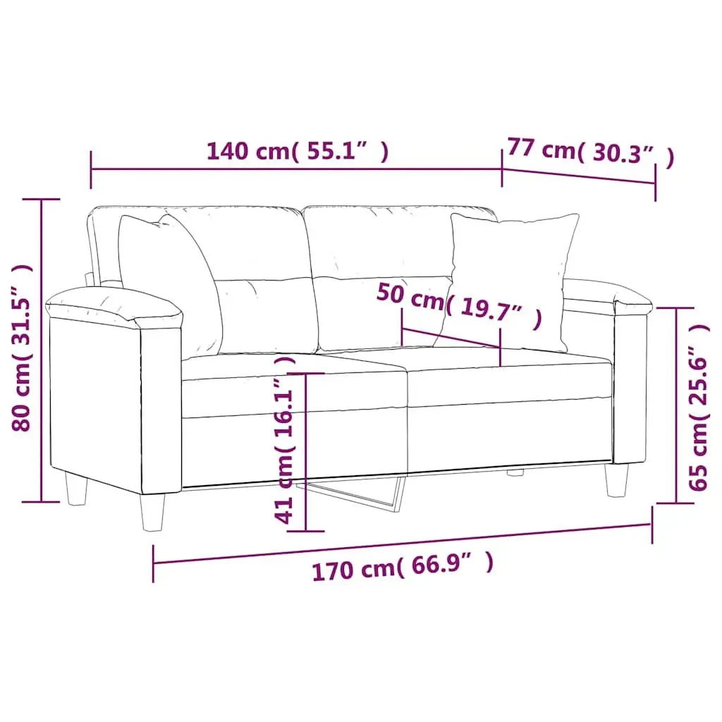 Lounge Couch 140cm Black Faux Leather 2-Seater with Decorative Throw Pillows