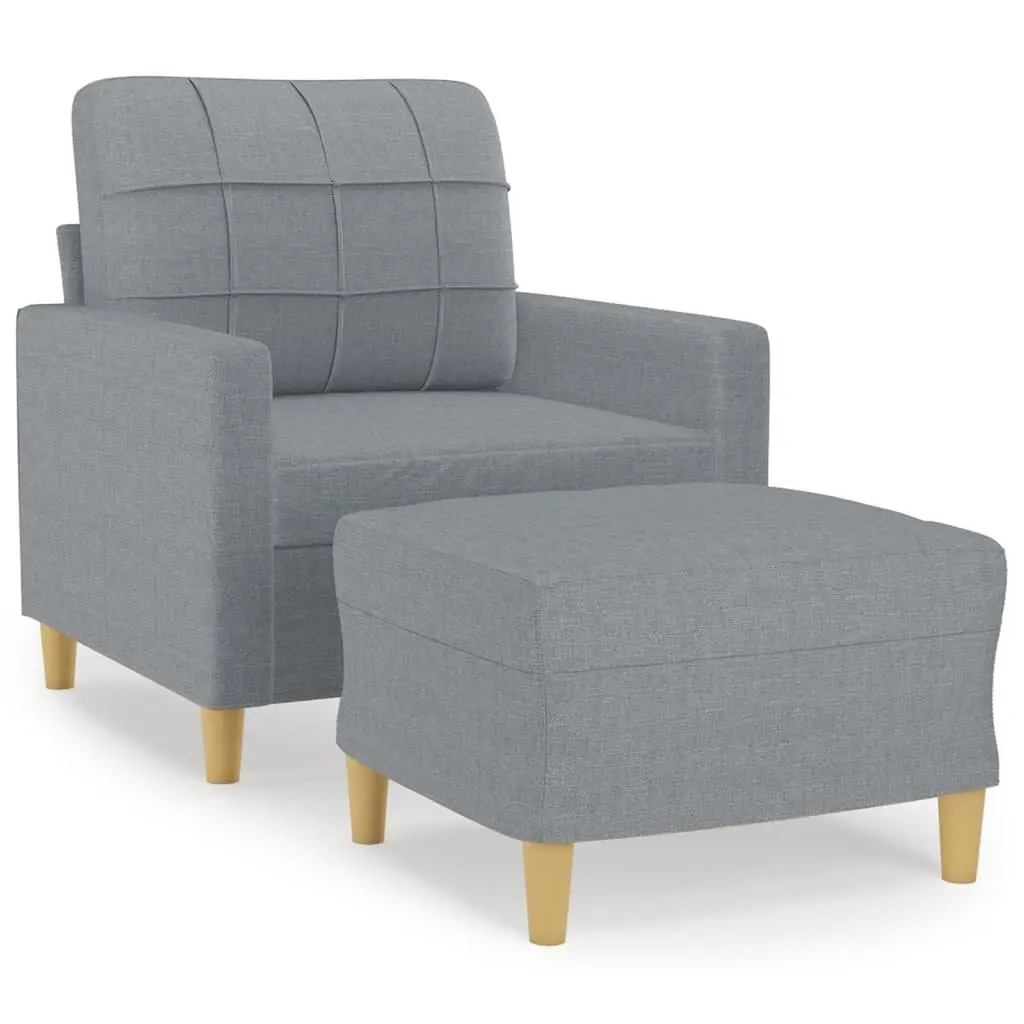 Grey Fabric Sofa Chair with Footstool Compact Armchair Reading Relaxing Lounge