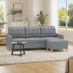 3-Seater Sofa with Footstool Grey Fabric Living Room Couch 180cm Modern Design