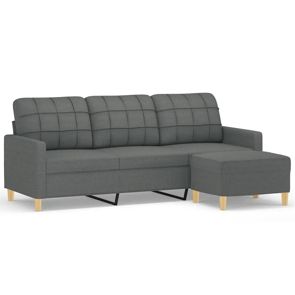3-Seater Sofa with Footstool Grey Fabric 180cm