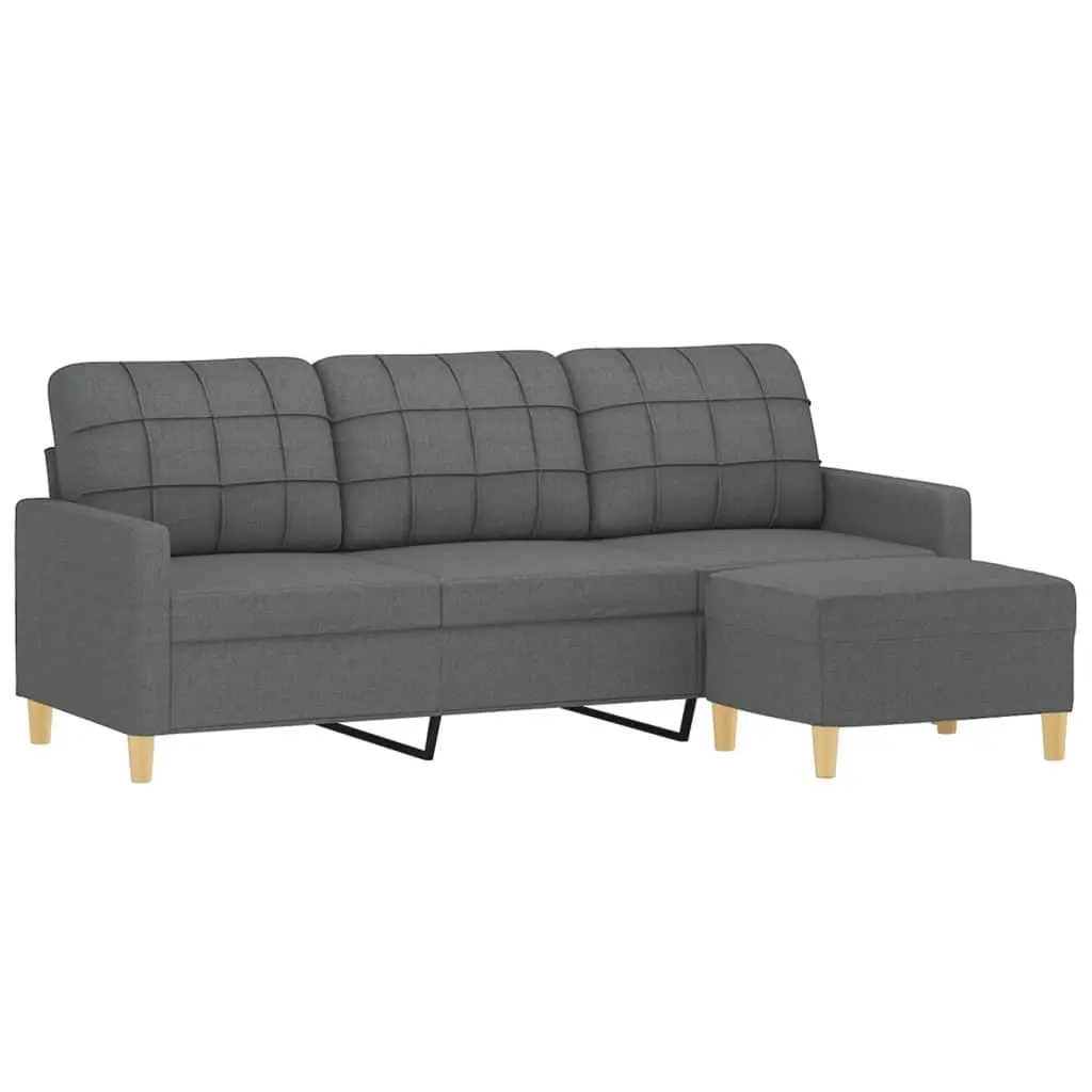 3-Seater Sofa with Footstool Grey Fabric 180cm