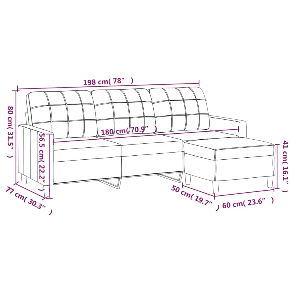 3-Seater Sofa with Footstool Grey Fabric 180cm