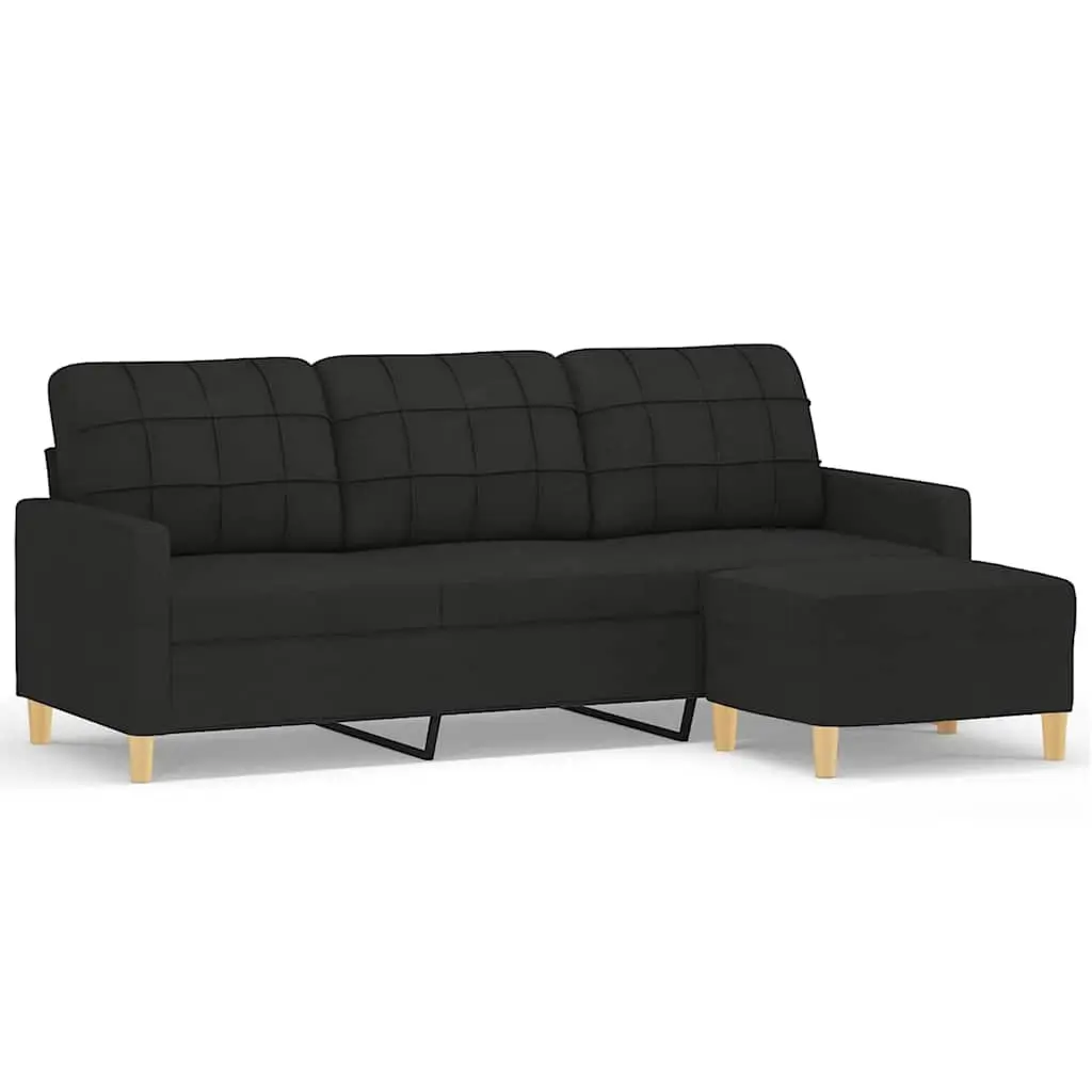 3-Seater Sofa with Footstool Black 180cm Contemporary Living Room Furniture