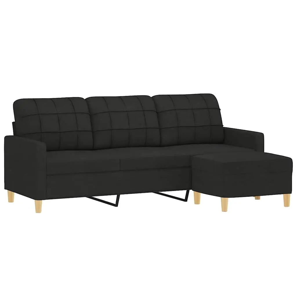 3-Seater Sofa with Footstool Black 180cm Contemporary Living Room Furniture
