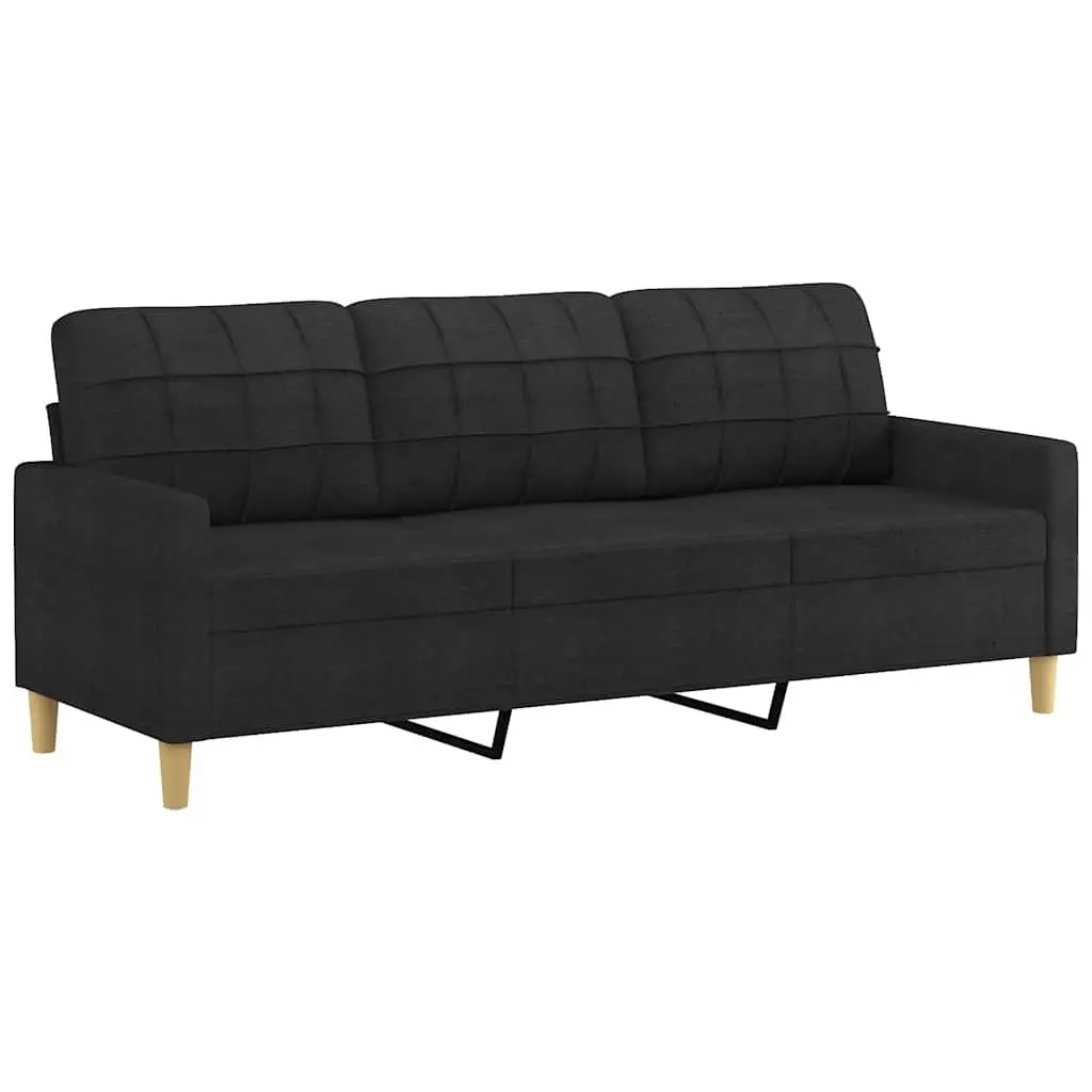 3-Seater Sofa with Footstool Black 180cm Contemporary Living Room Furniture