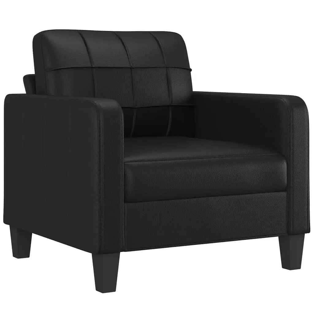Sofa Armchair with Footstool Black Faux Leather Accent Chair Living Room Seat