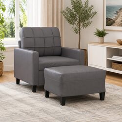 Friendly Grey Faux Leather Sofa Chair and Footstool Set
