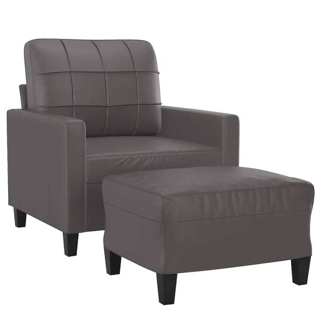 Sofa Chair Grey Faux Leather Compact with Footstool