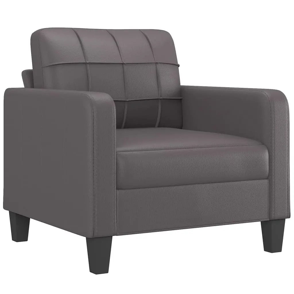 Sofa Chair Grey Faux Leather Compact with Footstool