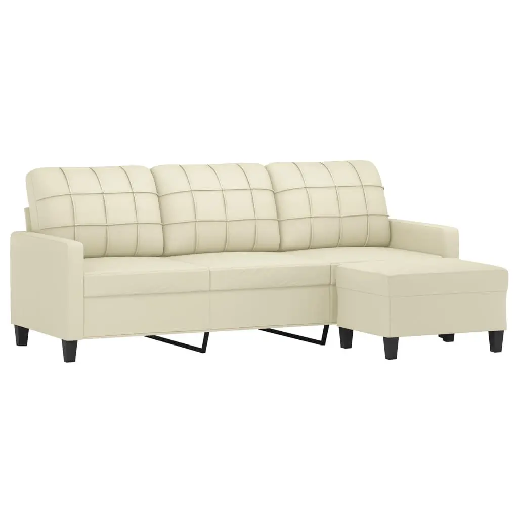 3-Seater Sofa with Footstool Cream Faux Leather 180cm