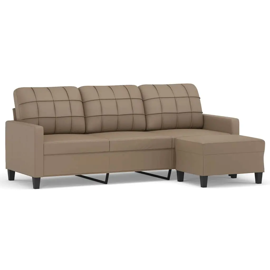 Brown Faux Leather Sofa with Footstool