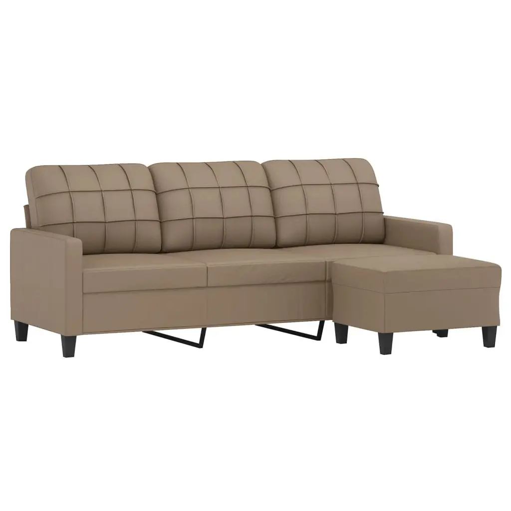 Brown Faux Leather Sofa with Footstool