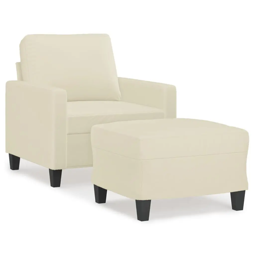 Sofa Chair with Footstool Cream Faux Leather Lounge Seat Armchair Relax Read