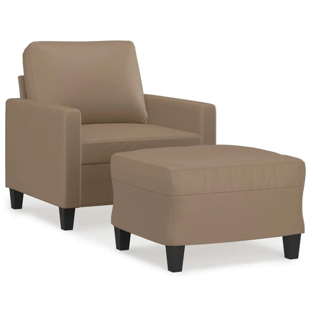 Sofa Chair and Footstool in Brown Faux Leather