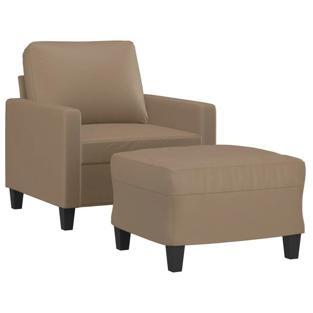 Sofa Chair and Footstool in Brown Faux Leather