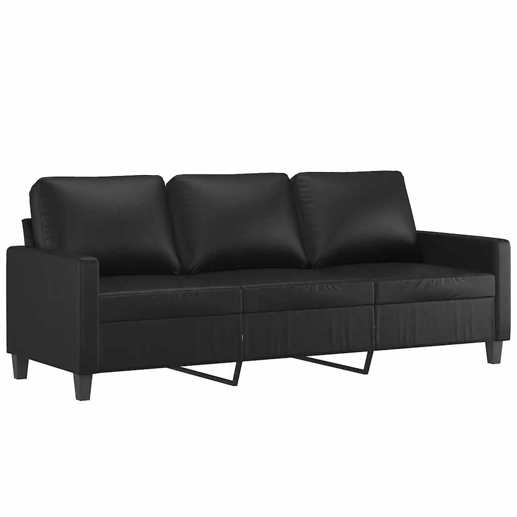 Black Faux Leather Sofa with Footstool