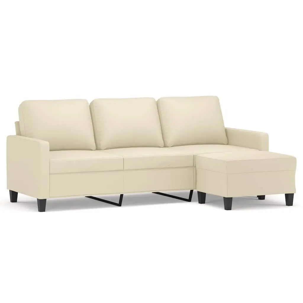3-Seater Sofa with Footstool Faux Leather Cream 180cm Living Room Lounge Couch
