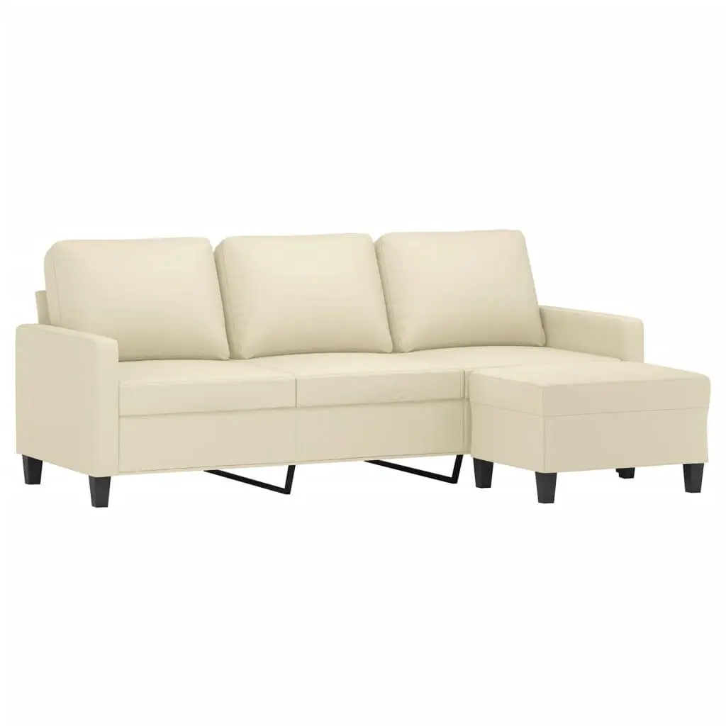 3-Seater Sofa with Footstool Faux Leather Cream 180cm Living Room Lounge Couch