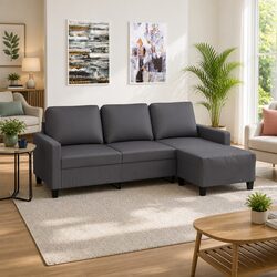 Relax on a 3-Seater Grey Sofa with Footstool