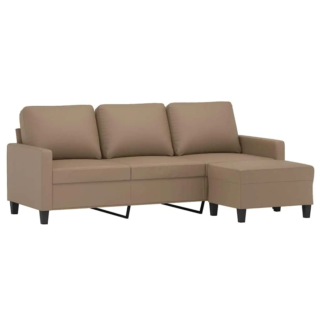 3-Seater Sofa with Footstool Brown Faux Leather 180cm