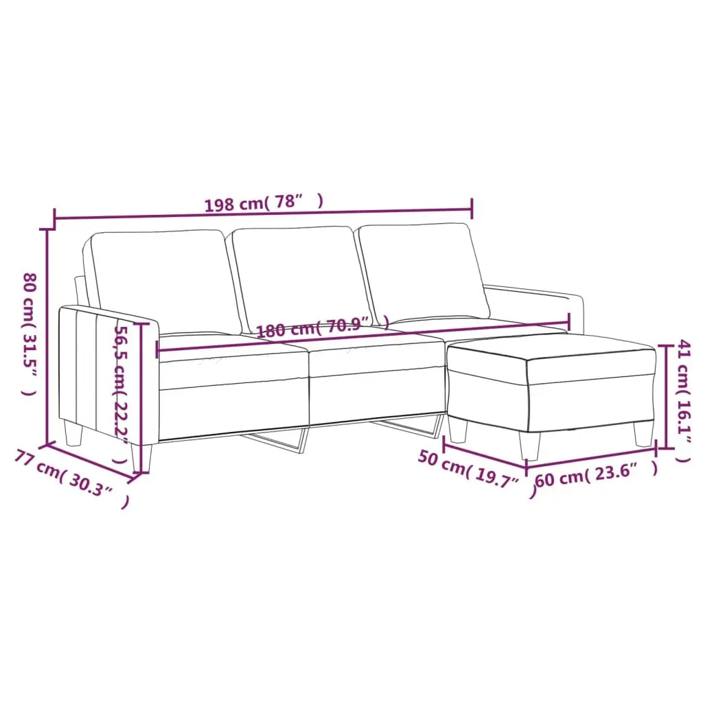3-Seater Sofa with Footstool Brown Faux Leather 180cm