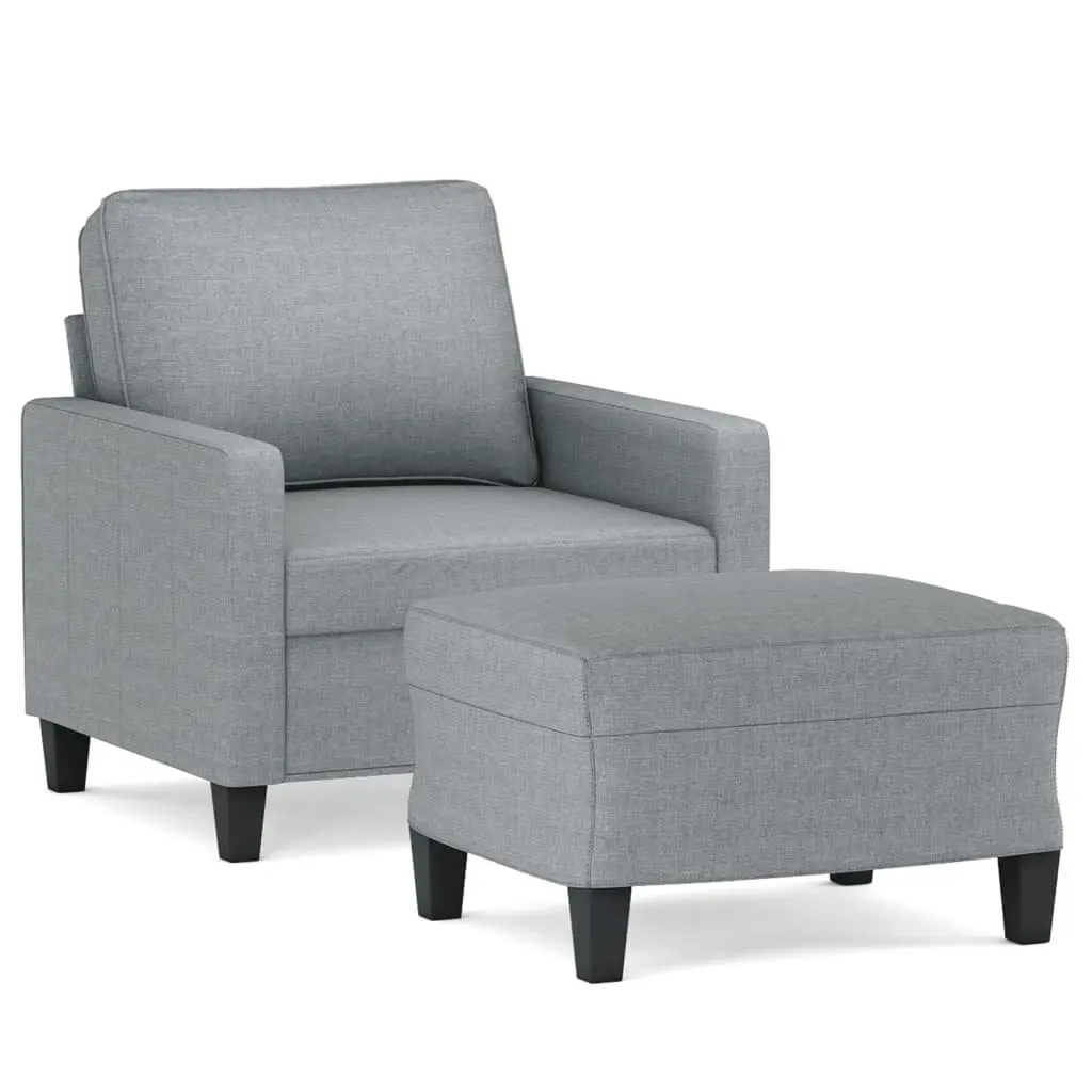 Sofa Armchair Light Grey Fabric with Footstool Compact Size