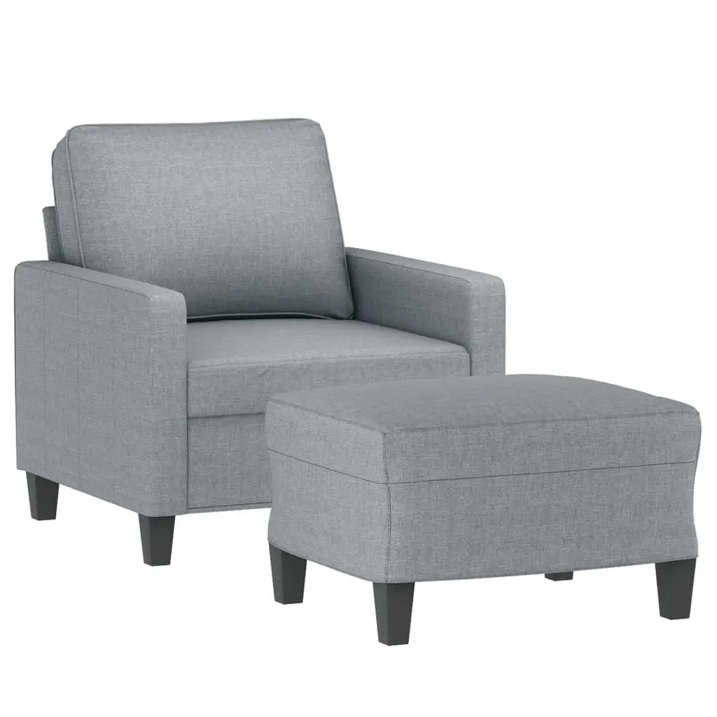 Sofa Armchair Light Grey Fabric with Footstool Compact Size