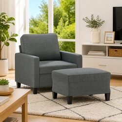 Stylish Grey Sofa Chair with Matching Footstool