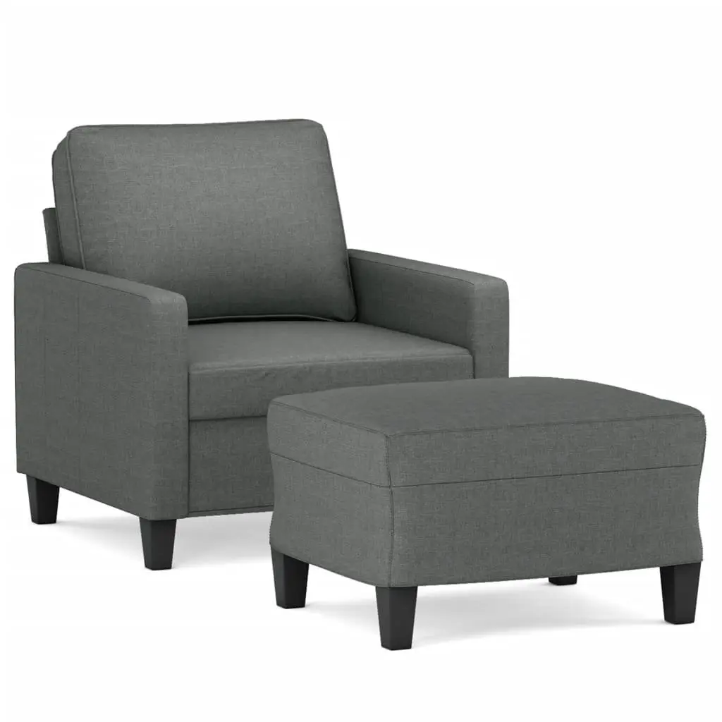 Grey Fabric Sofa Chair with Footstool Compact Size