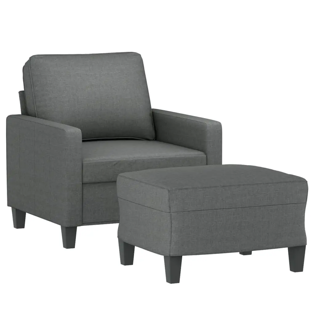 Grey Fabric Sofa Chair with Footstool Compact Size