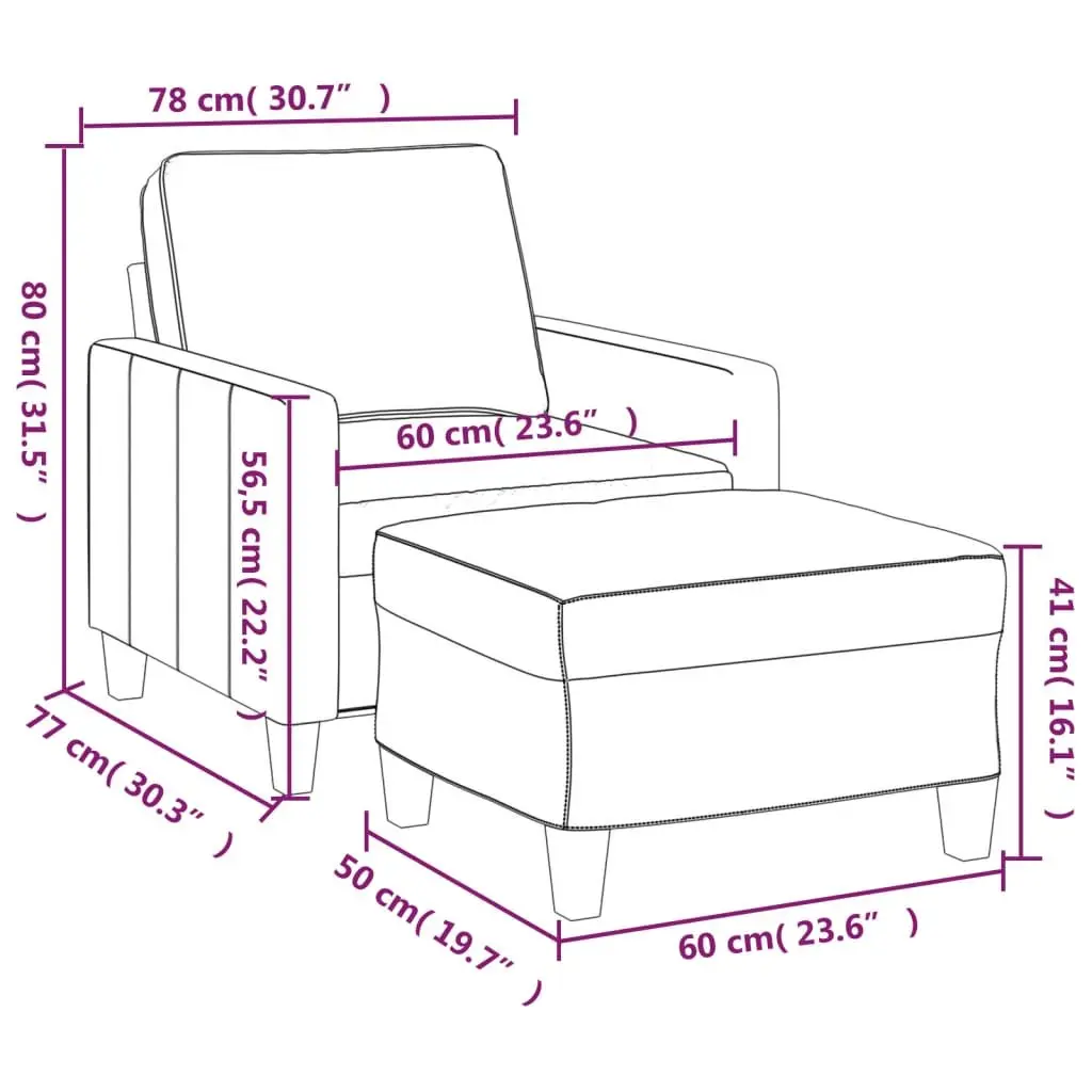 Grey Fabric Sofa Chair with Footstool Compact Size