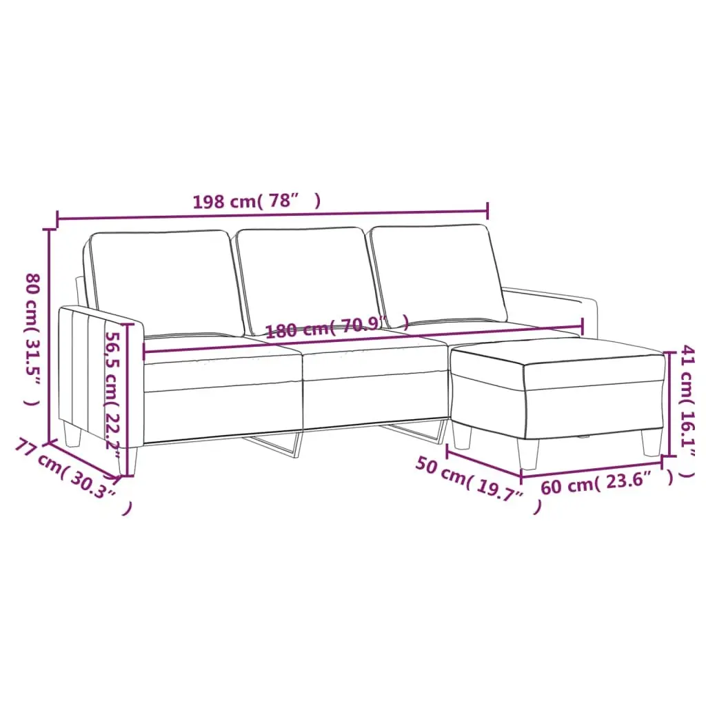3-Seater Sofa with Footstool