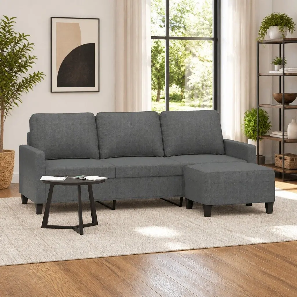 3-Seater Sofa with Footstool Grey 180cm Living Room Lounge Couch Fabric Seat