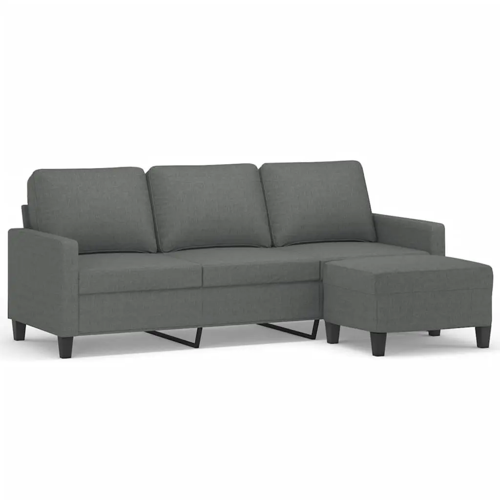 3-Seater Sofa with Footstool Grey 180cm Living Room Lounge Couch Fabric Seat