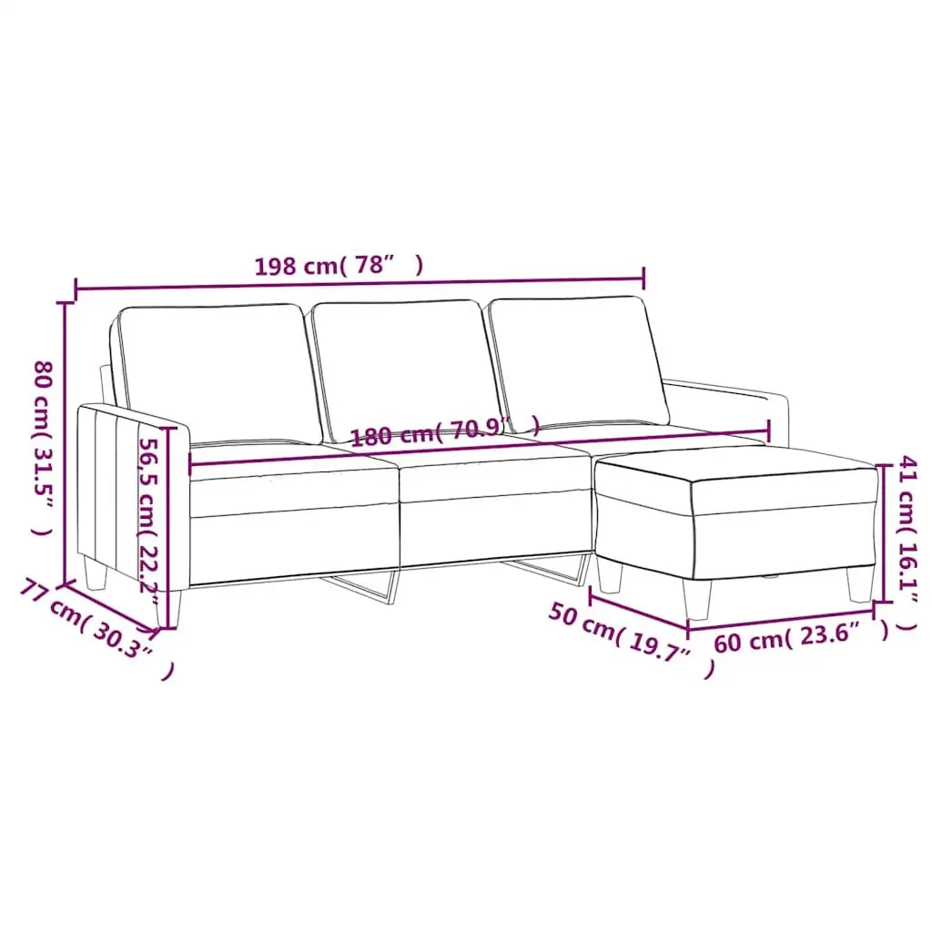 3-Seater Sofa with Footstool Black 180cm Living Room Furniture Modern Design