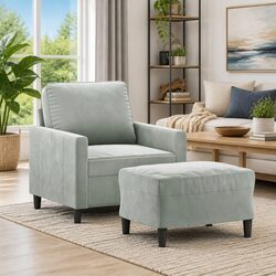 Your New Grey Velvet Sofa Chair and Footstool Await