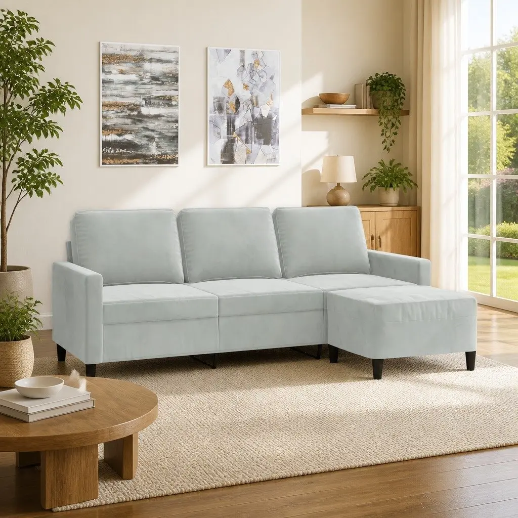Grey 3-Seater Sofa with Footstool