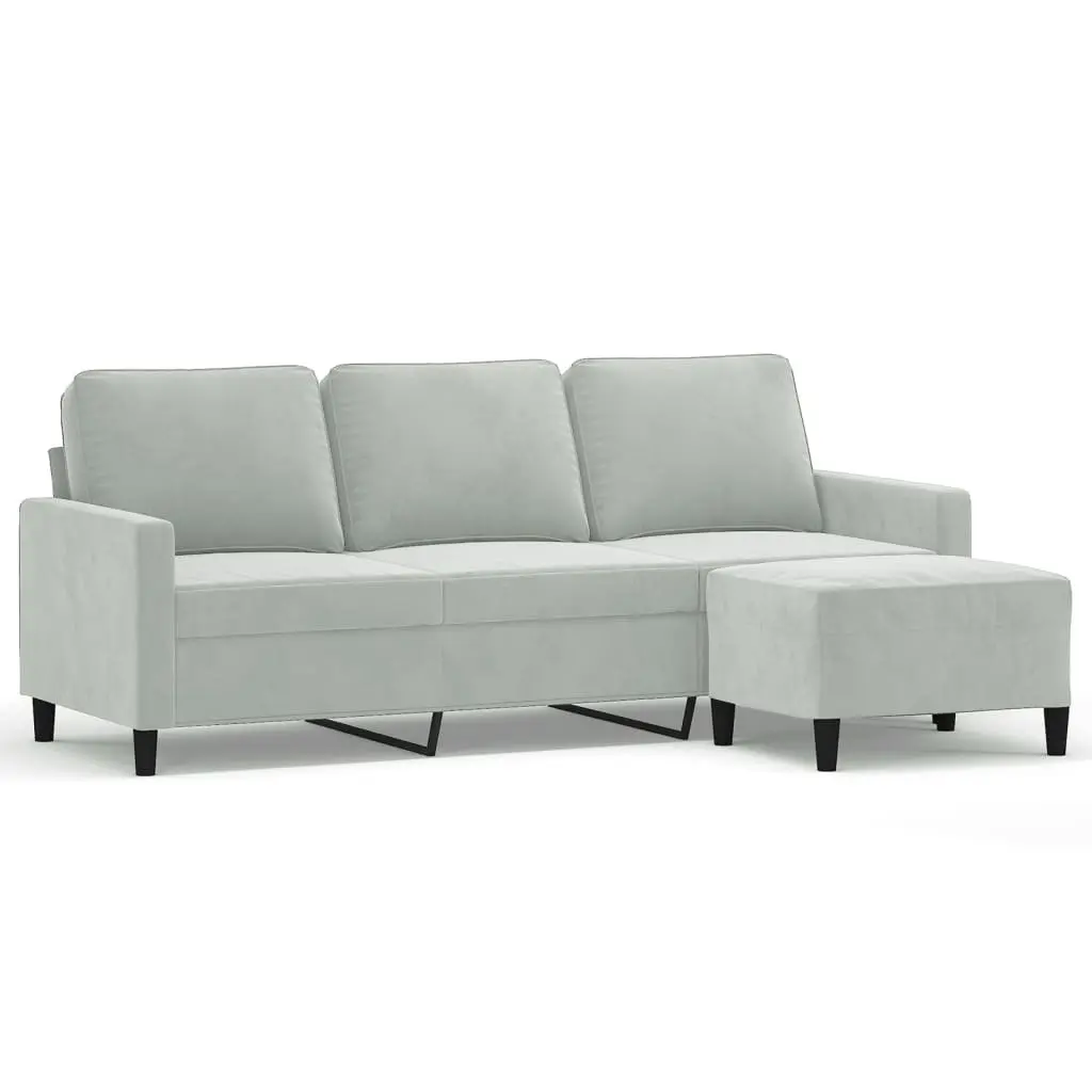 Grey 3-Seater Sofa with Footstool