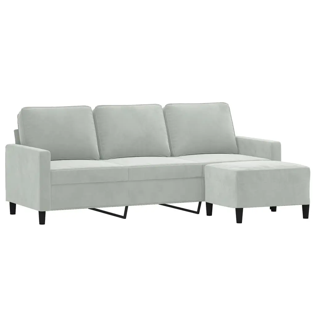 Grey 3-Seater Sofa with Footstool