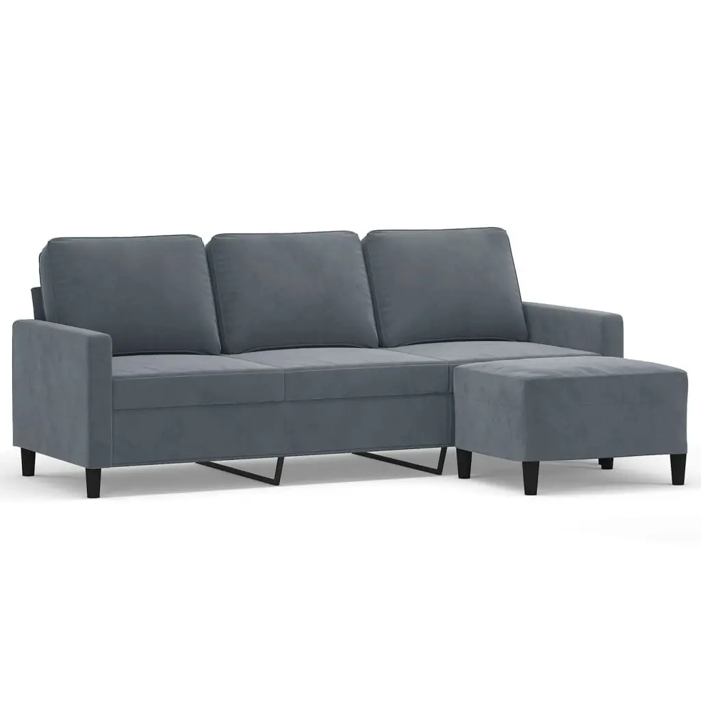 3-Seater Sofa Grey Velvet with Footstool 180cm
