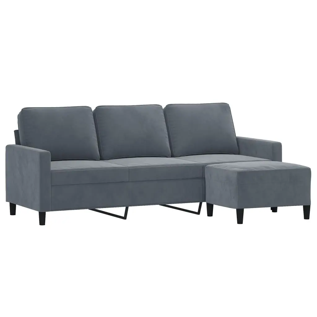 3-Seater Sofa Grey Velvet with Footstool 180cm